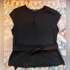 New York & Company Black Blouse with Tie-Waist